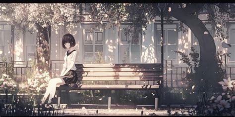 Anime Girl Sitting on a Bench in a Park Illustration | Premium AI-generated image