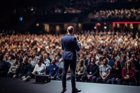 Premium Ai Image Speaker Performing On Stage With Spotlight Talking