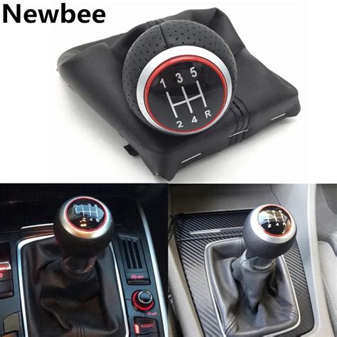 Newbee Red Gear Shift Knob Lever Stick Pen Gaiter Boot Cover For Audi