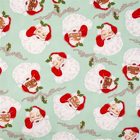 Tissu de Noël vert menthe USA Père Noël Fabric by Alexander Henry modeS4u