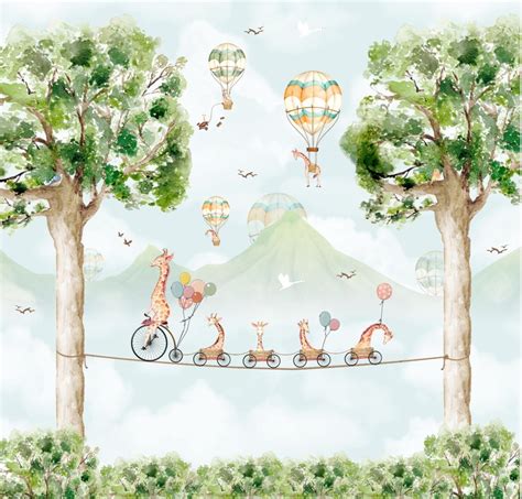 PAPEL DE PAREDE BALÕES GIRAFA BICICLETA ROSE VIEIRA Elo7