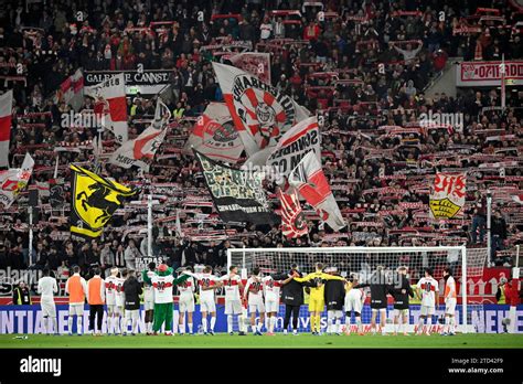 VfB Stuttgart Players Celebrate Cannstatter Kurve Fan Block Fans