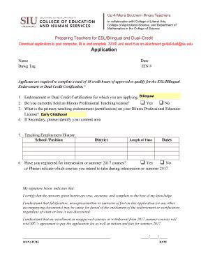 Fillable Online Ehs Siu Application Checklist SIU College Of