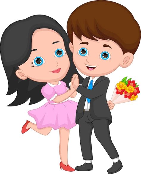 Feliz Pareja Joven Caricatura Blanco Plano De Fondo Vector Premium