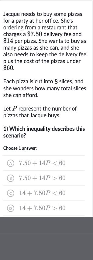 Solved Jacque Needs To Buy Some Pizzas For A Party At Her Office S