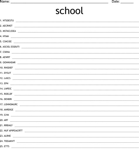 School Word Scramble Wordmint