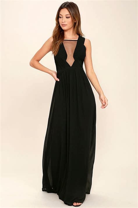 Sexy Maxi Dress Black Dress Mesh Panel Dress 8200 Lulus