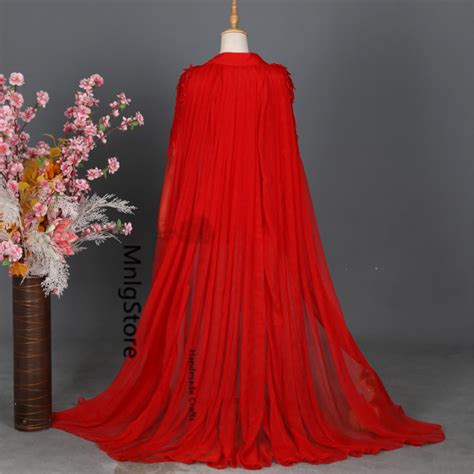 Red Chiffon Cape Red Appliques Cloak Women Cosplay Cape - Etsy