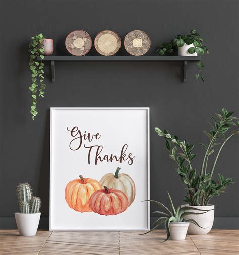 Give Thanks Wall Digital Art Print With Watercolor Pumpkins - Etsy