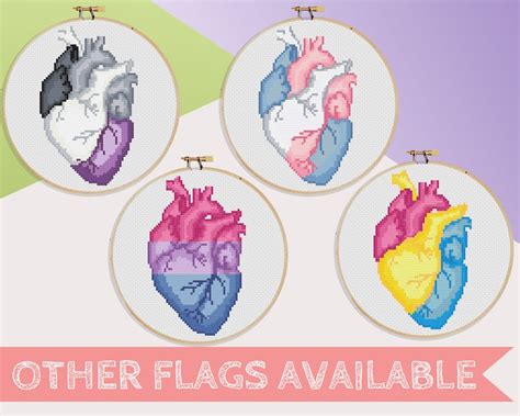 Gay Pride Anatomical Heart Cross Stitch Pdf Pattern Instant Etsy