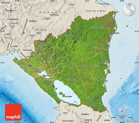 Satellite Map Of Nicaragua Shaded Relief Outside