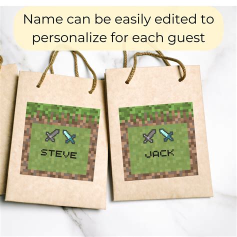 Editable Pixel Craft Loot Bag Labels Printable Video Game T Bag