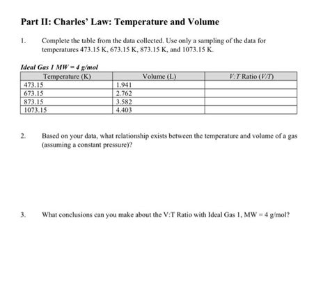 Solved Part Ii Charles Law Temperature And Volume Chegg