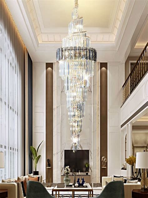 Modern Luxury Stair Led Chandelier With Gold Classic Crystal For Duplex