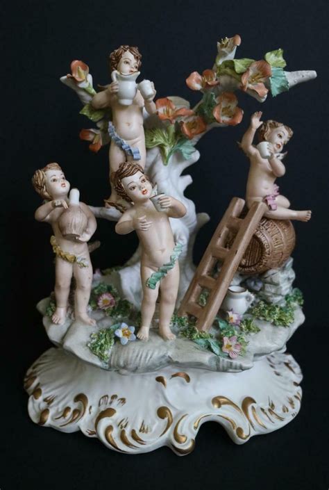 Vintage Italian Capodimonte Wine Putti Angels Porcelain Group Statue