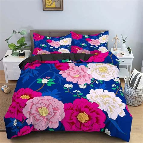 Vintage Flower King Duvet Cover Peony Sunflower Bedding Set Tropical