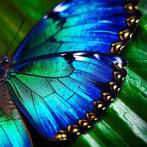 Close up de uma borboleta azul em uma folha Foto Grátis