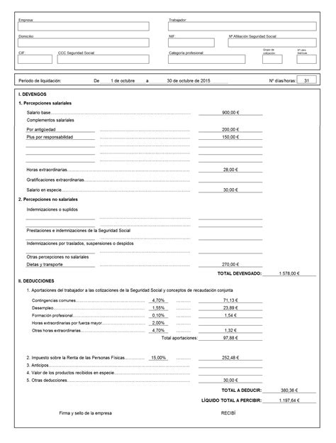 Ejemplo De Nomina En Espana