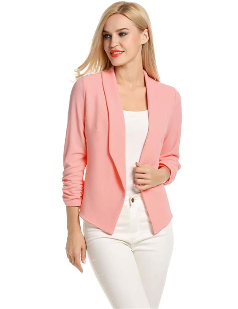 Pogtmm Women 34 Sleeve Blazer Open Front Cardigan Jacket Work Office Blazer Open Front Blazer