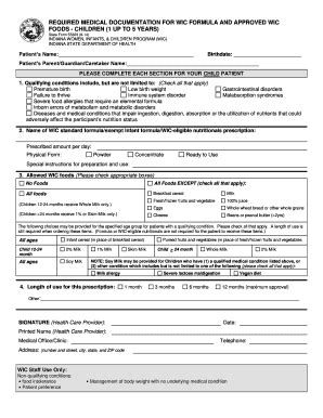 Fillable Online In Required Medical Documentation For Wic Formula And