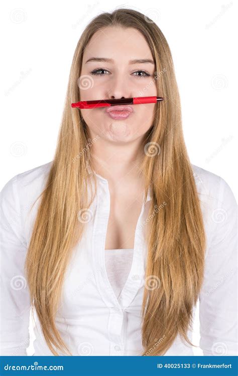 Young Woman With A Pen Stock Image Image Of Blouse Person 40025133