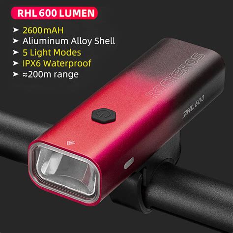 ROCKBROS Bicycle Light 600 Lumen 2600mAh Bike Headlight