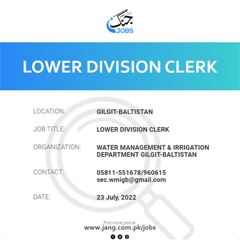 Lower Division Clerk Job Water Management Irrigation Department