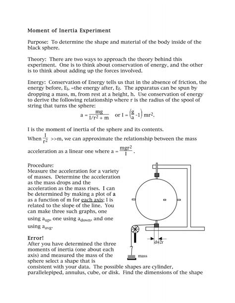 Moment of Inertia Experiment Purpose: To determine the shape and ...