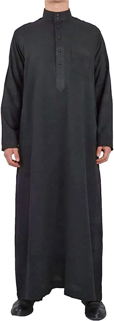 QYUU Men S Saudi Arabic Thobe Jubba Dishdasha Long Sleeve Robe Ramadan