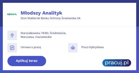 Oferta pracy Młodszy Analityk Dom Maklerski Banku Ochrony Środowiska