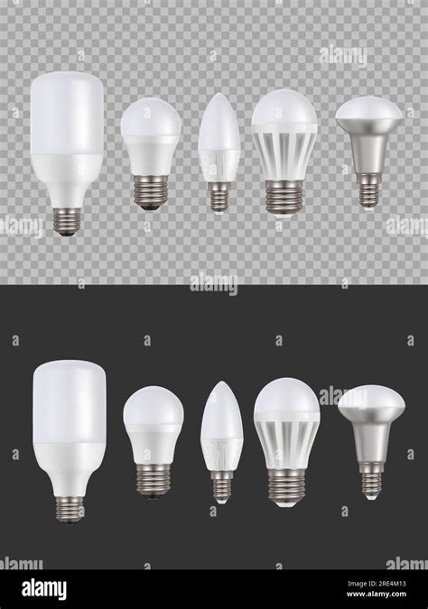 Led lamps, fluorescent light 3d vector bulbs, luminescence illumination ...