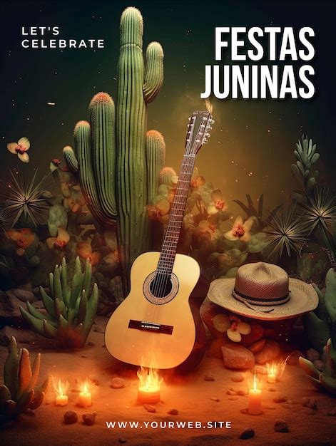 Um Cartaz Para O Festival De Festa Junina Mostra Uma Guitarra E Um