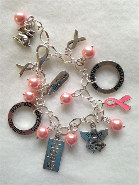 Free Ship Breast Cancer Charm Bracelet Cancer Survivor Pink Etsy