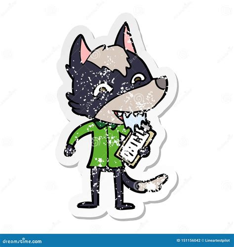 Um Adesivo Criativo Aflita De Um Lobo Faminto De Desenho Animado