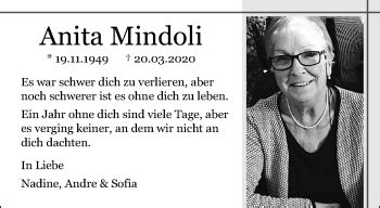 Traueranzeigen Von Anita Mindoli Trauer Und Gedenken