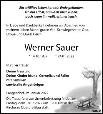 Traueranzeigen Von Werner Sauer Abschied Nehmen De