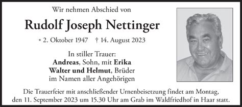 Traueranzeigen Von Rudolf Joseph Nettinger Trauer Merkur De