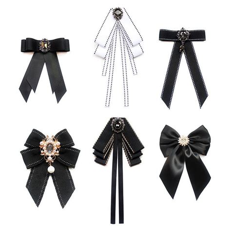 Ribbon Ties Crystal Pearls Bow Tie Brooches For Women Shirts Necktie