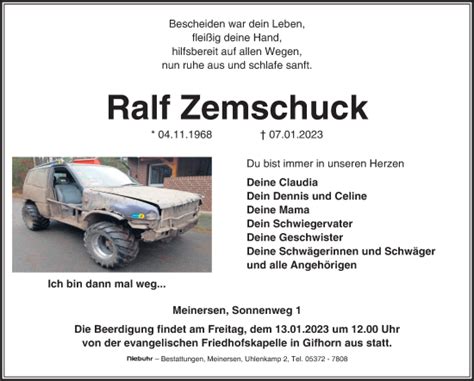 Traueranzeigen Von Ralf Zemschuck Trauer Anzeigen De