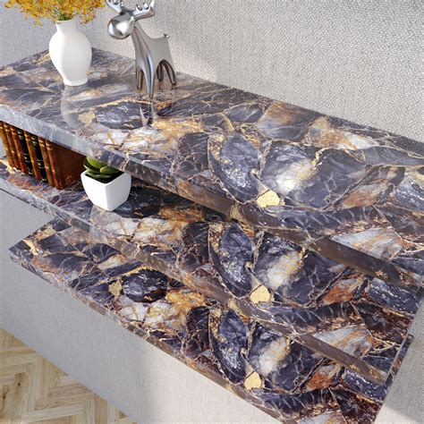 Yenhome Marble Peel And Stick Countertop Contact Paper Waterproof Blue Marble Contact Paper