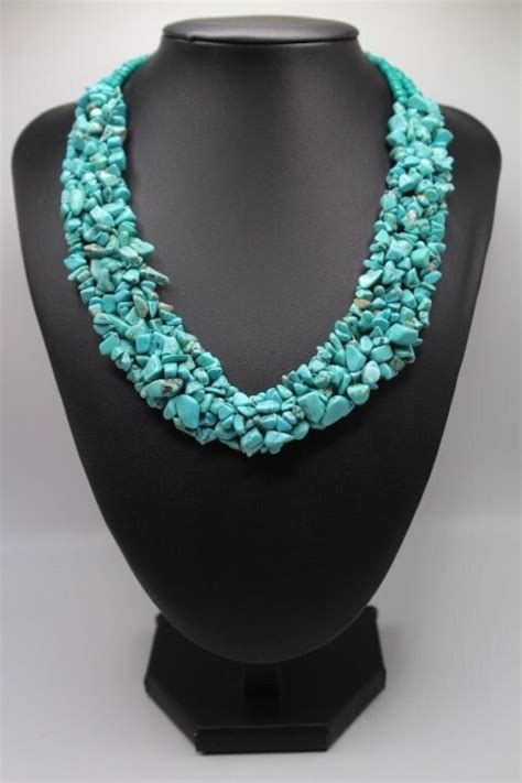 Vintage Genuine Turquoise Chip Cluster Necklace Gem