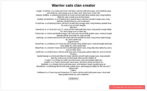 Warrior Cats Clan Creator ― Perchance Generator