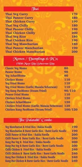 Menu At The Palatable Restaurant India