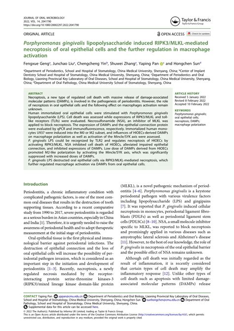 Pdf Porphyromonas Gingivalis Lipopolysaccharide Induced Ripk3mlkl