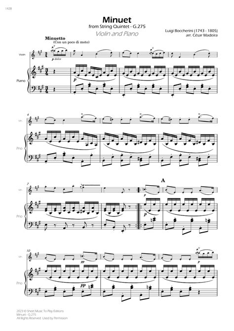 Minuet Op 11 No 5 Violin and Piano Full Score arr César Madeira