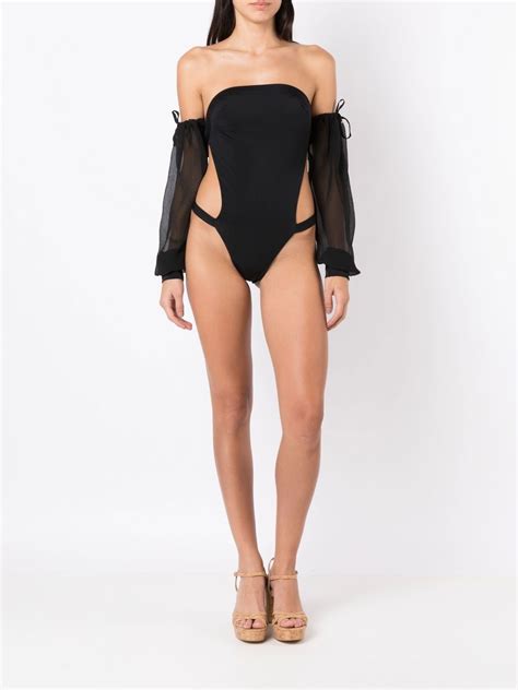 Amir Slama Off Shoulder Sleeve Swimsuit Black Farfetch