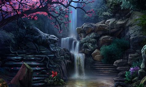 Online crop | HD wallpaper: garden, digital art, waterfall | Wallpaper Flare