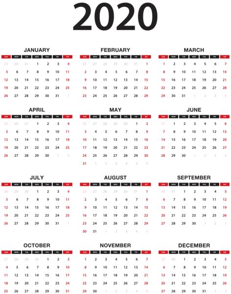 Calendarios 2020 De Bolsillo Para Imprimir En Formato Png