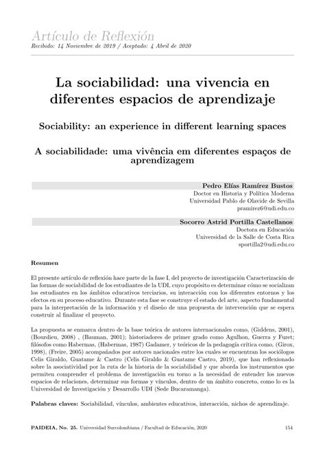 Pdf La Sociabilidad Una Vivencia En Diferentes Nichos De Aprendizaje