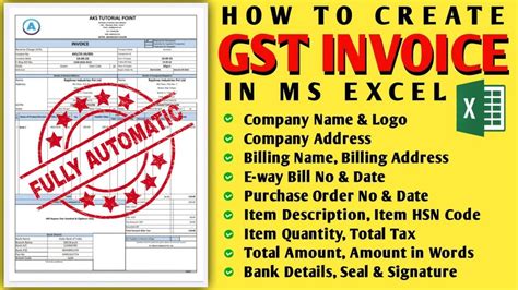 How To Create Gst Invoice In Ms Excel Fully Automatic In Invoice Excel Youtube